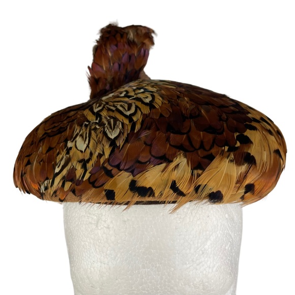 Vintage Pheasant Feather Casque Cap Hat Curly Unique Flapper Style Handmade 40s - Picture 4 of 14